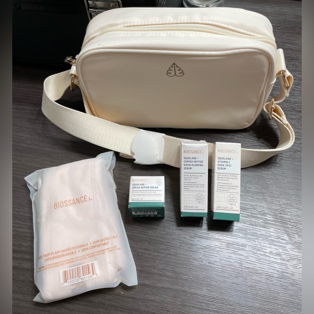 Biossance Cream Crossbody Bag Set